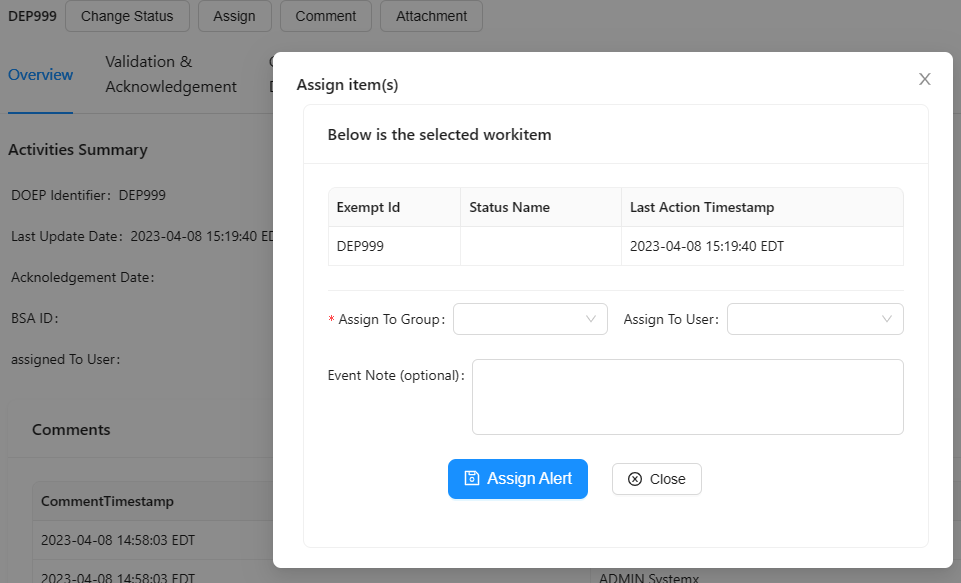 review DOEP workitem - assign workitem