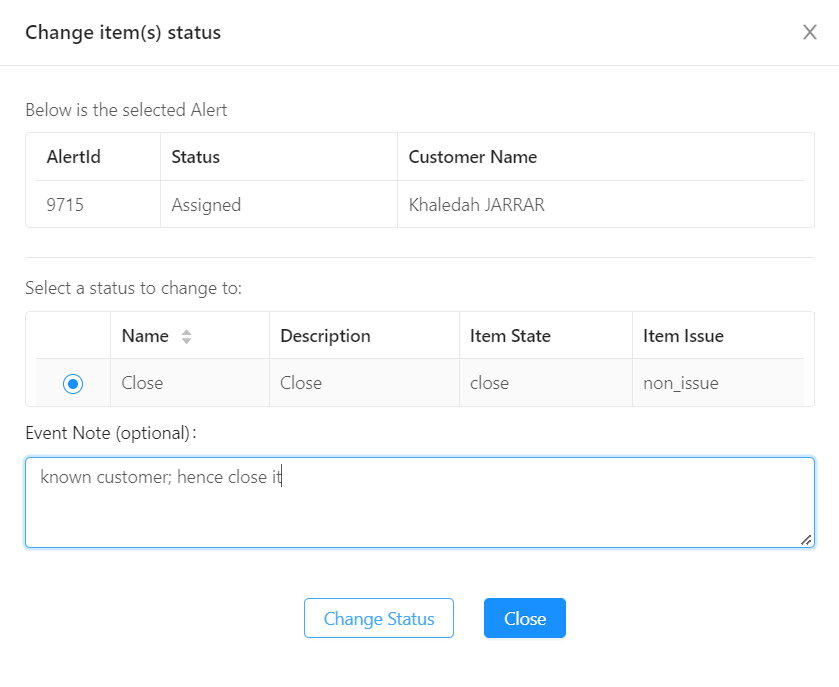 review watchlist alert - update status